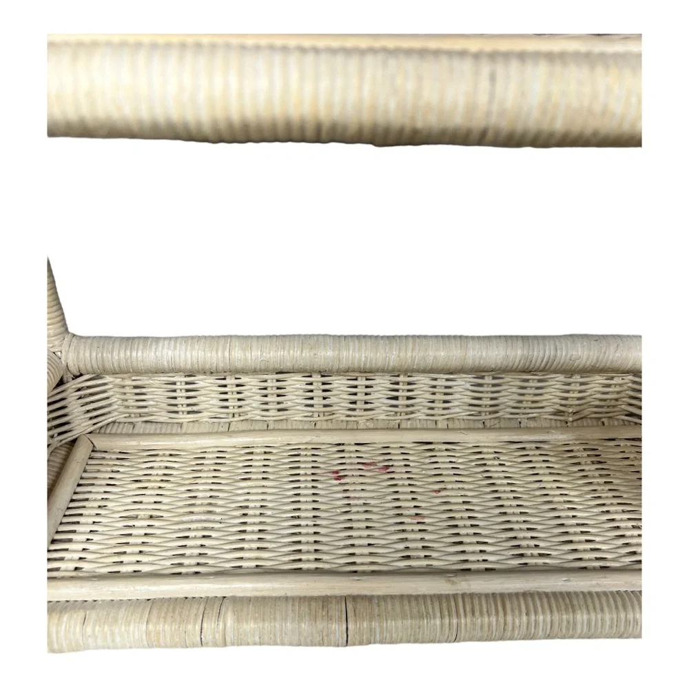 Vintage Cream and Gold Wicker Two-Tier Shelf